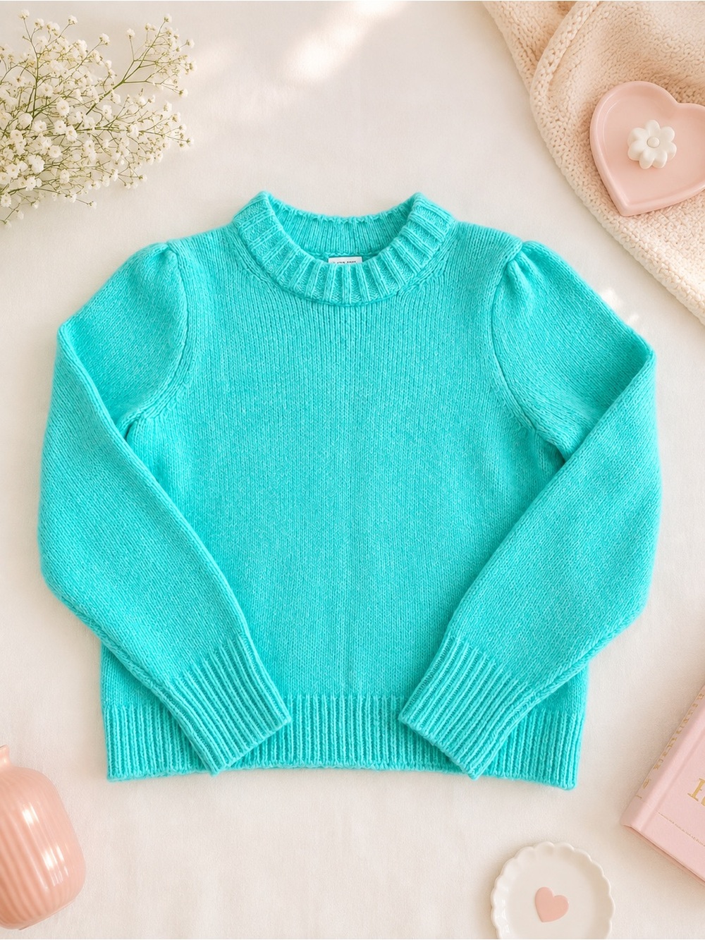 Beautiful J.Crew fuzzy knit sweater in a turquoise green color, Size L